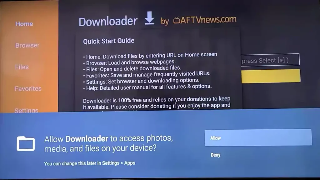 you need to allow Downloader application to access your devices files